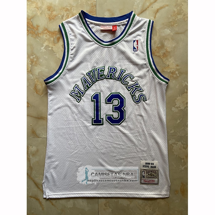 Camiseta Dallas Mavericks Steve Nash NO 13 Mitchell & Ness 1994-95 Blanco